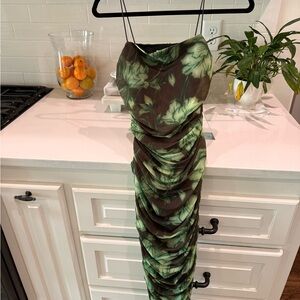 Green and Brown Leaf Print Dress